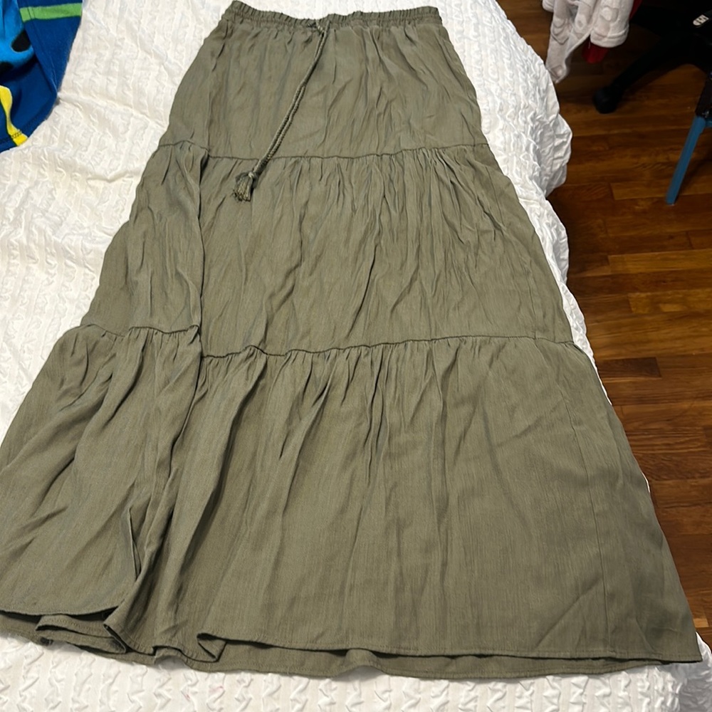 H&M Divided Olive Green Maxi Skirt | Tassle Tie